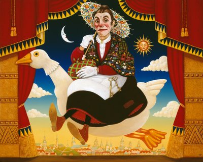 Dan Leno (1860-1904) als Moeder Gans door Frances Broomfield
