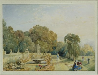 Uitzicht op de tuinen van Chatsworth, Derbyshire, c.1820 door Frances Elizabeth Swinburne