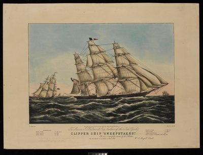 Aan Aaron J Westervelt Esq. bouwer van het New York clipper schip Sweepstakes, deze prent is respectvol opgedragen door de uitgevers door Frances Flora Bond (c.1812 76) (after) Palmer