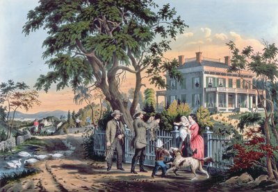 Na de Jacht, gegraveerd door Nathaniel Currier door Frances Flora Bond Palmer