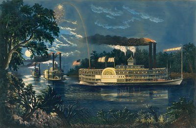 Een bocht om op de Mississippi - Het afscheidsalvo, 1866 door Frances Flora Bond Palmer