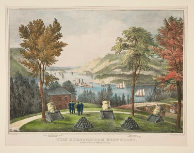 De Hudson, vanaf West Point. Gronden van de U.S. Military Academy door Frances Flora Bond Palmer