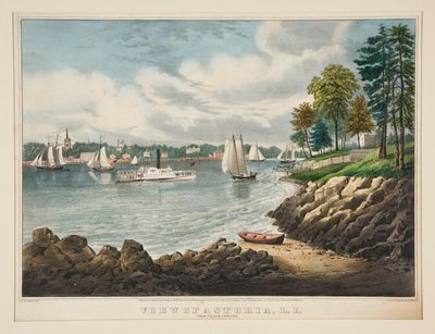 Uitzicht op Astoria, L.I. vanaf de New York kant door Frances Flora Bond Palmer
