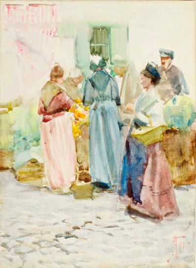 Een drukke hoek in Arles door Frances Hodgkins