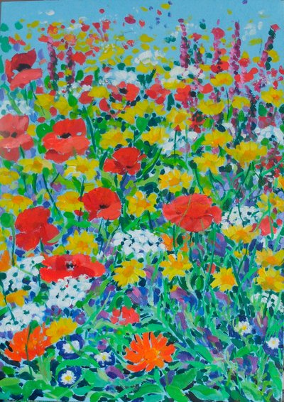 Wilde bloemenweide, 2024 (acryl op doek) door Frances Naggs