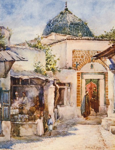 De frituurwinkel, Tunis (kleur litho) door Frances Nesbitt