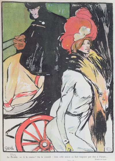 Cartoon met een koetsier en een courtisane, 1901 door Francesc Xavier Gosé