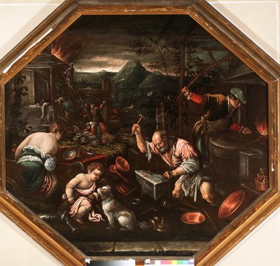 Allegorie van vuur. Schilderij door Francesco da Ponte, genaamd Francesco Bassano door Francesco Bassano