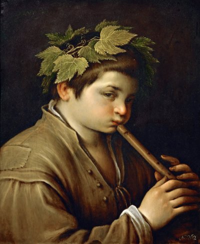 Jongen die fluit speelt - Francesco Bassano, de Jongere (1549-1592), ca. 1580-1585 door Francesco Bassano