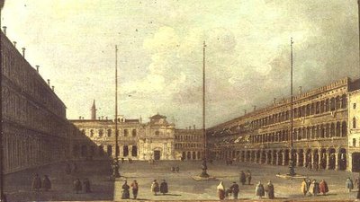 Het Piazza San Marco, Venetië, met figuren door Francesco (after) Guardi