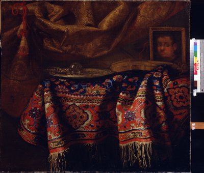 Stilleven met zelfportret door Francesco (b.1640) Fieravino