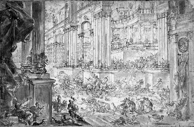 De verdrijving van Heliodorus uit de tempel door Francesco (fl.1709 43) Peresi