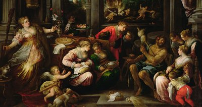 Hercules en Omphale, Koningin van Lydië, 1587 door Francesco Bassano