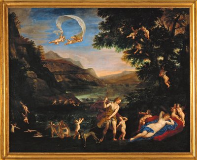 Adonis conduit pres de Venus par les Amours - de liefdesgoden leiden Adonis naar Venus ... door Francesco Albani