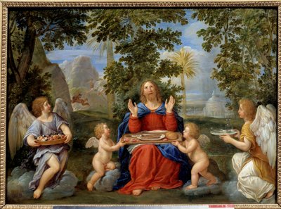Christus bediend door engelen door Francesco Albani