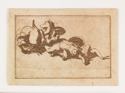 Studie van twee dode figuren en een paard door Francesco Allegrini