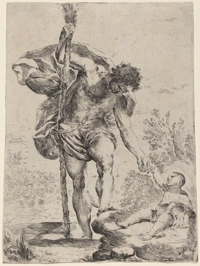 Sint Christoffel geeft zijn hand aan het kindje Jezus door Francesco Amato