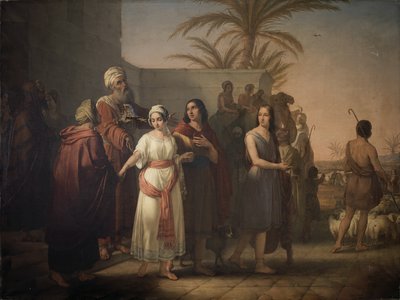 Tobias neemt afscheid van zijn schoonouders met zijn vrouw om terug te keren naar zijn vader door Francesco Antonibon di Venezia