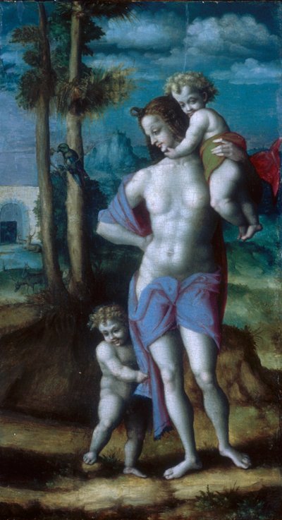 Eva met Kaïn en Abel door Francesco Bacchiacca