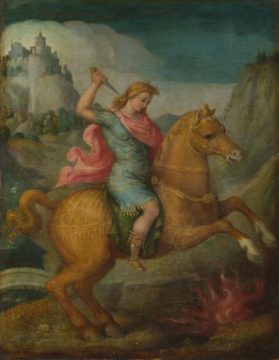 Marcus Curtius, ca. 1525 door Francesco Ubertini Bacchiacca