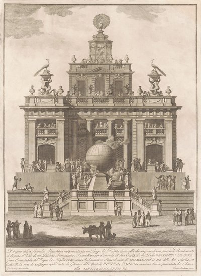 De Seconda Macchina voor de Chinea van 1785: Een plezierpaleis met een luchtballon, 1785 door Francesco Barbazza