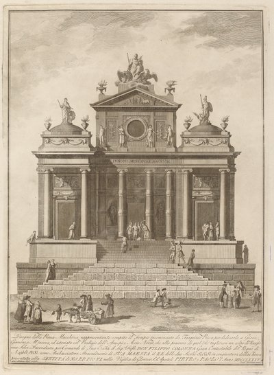 Een tempel gewijd aan Jupiter, Juno en Minerva, voor het "Chinea"-festival door Francesco Barbazza after Giuseppe Palazzi