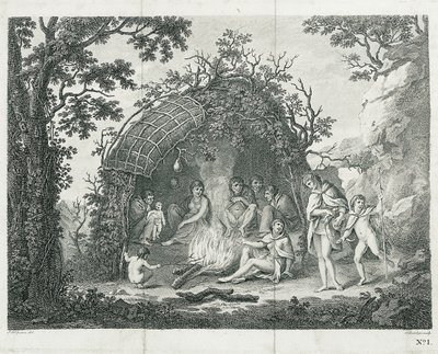 Een uitzicht op de Indianen van Terra del Fuego in hun hut door Francesco Bartolozzi