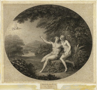 Adam en Eva in het paradijs door Francesco Bartolozzi