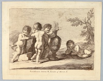 Jongens die met een vogel spelen door Francesco Bartolozzi