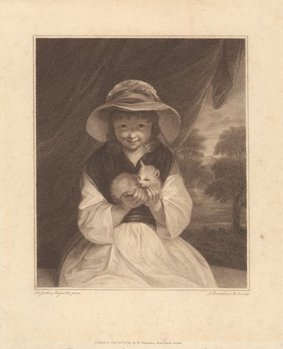 Meisje met een kitten door Francesco Bartolozzi