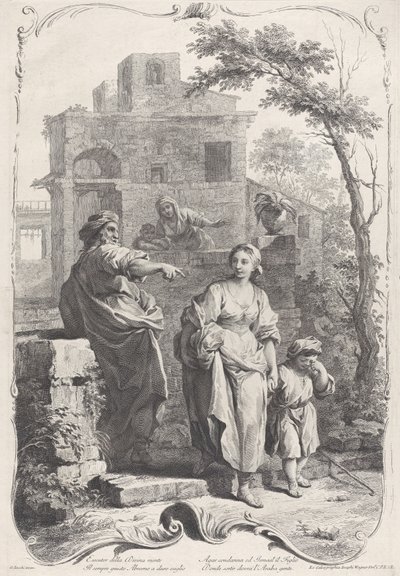 Hagar de wildernis ingestuurd, 1758 door Francesco Bartolozzi