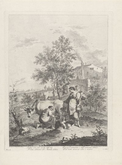 Landschap met koeienmelkster door Francesco Bartolozzi