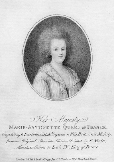 Marie Antoinette, koningin-gemalin van Lodewijk XVI van Frankrijk, 1790 door Francesco Bartolozzi