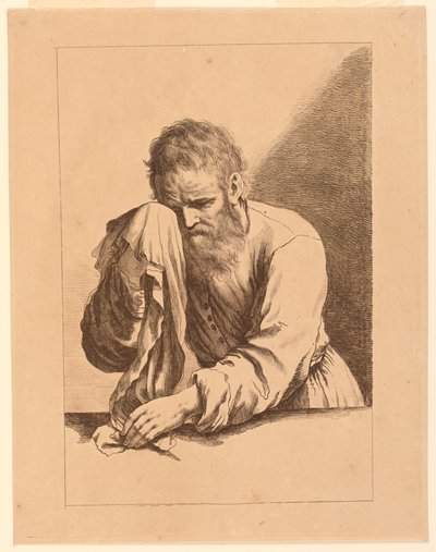 Oude man huilend, naar een tekening van Guercino door Francesco Bartolozzi