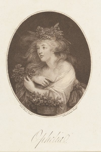Ophelia Shakespeare, Hamlet, Act 4 door Francesco Bartolozzi
