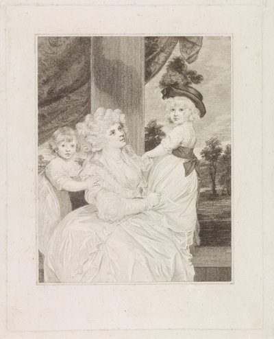 Portret van Jane Stanhope met haar twee kinderen door Francesco Bartolozzi