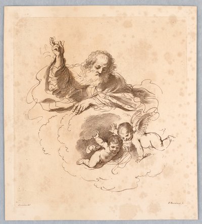De Almachtige in de wolken, met twee jongensengelen door Francesco Bartolozzi