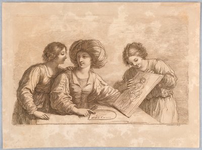 Drie Vrouwen met een Palet en Schets van een Ontwerp door Francesco Bartolozzi