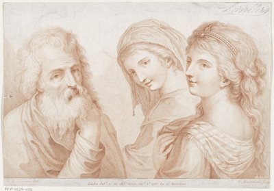 Twee jonge vrouwen en een oude man Ciprianis beginselen van het tekenen door Francesco Bartolozzi