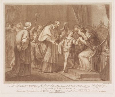 Weduwe van Edward IV staat haar zoon aan twee aartsbisschoppen af door Francesco Bartolozzi
