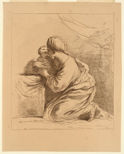 Vrouw op haar Knieën met een Kind door Francesco Bartolozzi