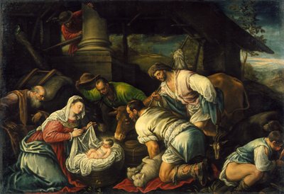 De aanbidding van de herders, ca. 1585-1590 door Francesco Bassano