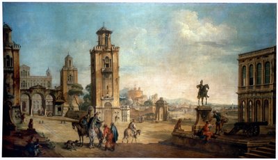 Uitzicht op een stad, 18e eeuw door Francesco Battaglioli