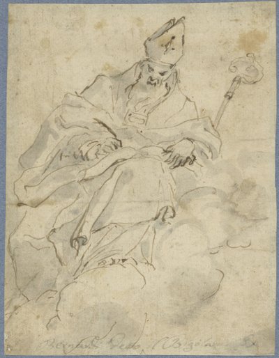 Bisschop zittend op een wolk, schrijvend door Francesco Bernardi