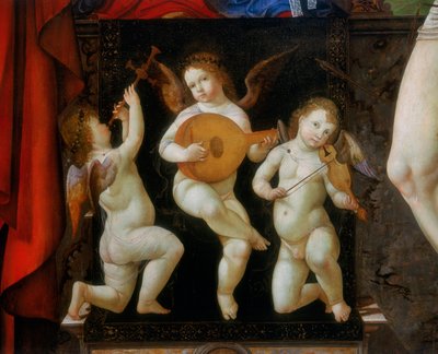 Drie muzikale engelen (detail) door Francesco Bianchi Ferrari