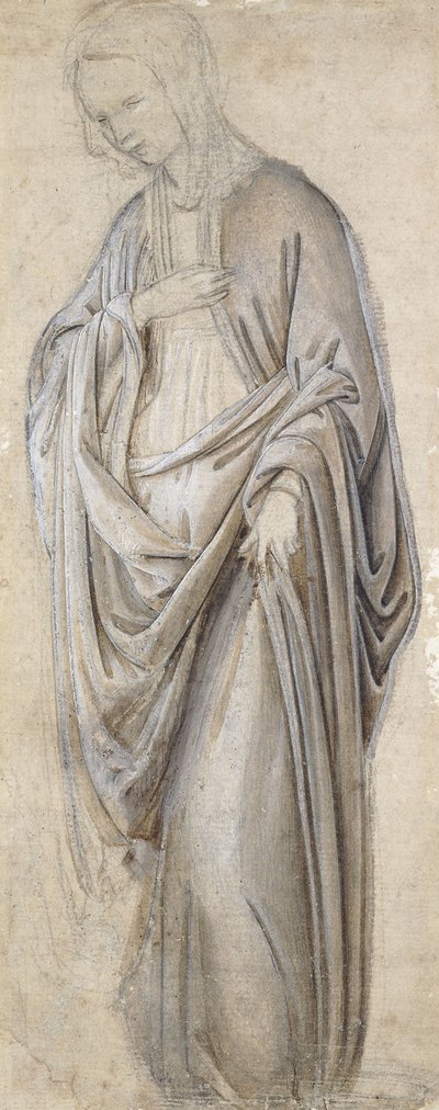Een draperiestudie voor een annunciatie van de Maagd door Francesco Botticini