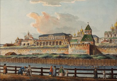 Uitzicht op het Winter Kremlin Paleis vanaf de Moskva-rivier, 1780s door Francesco Camporesi