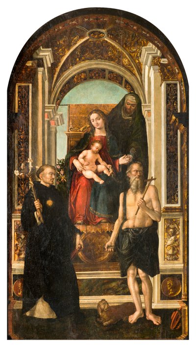Noord Transept, Altaar van Sint Nicolaas, Madonna op de Troon en Kind Sint Anna Heiligen Nicolaas van Tolentino en Hiëronymus, Francesco Casella 1510 door Francesco Casella