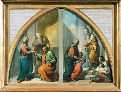 Huwelijk en presentatie van de Maagd Maria in de Tempel door Francesco Coghetti