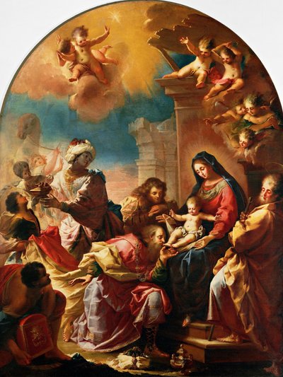 Aanbidding der Wijzen, door Francesco Conti, Kerk van St. Maria van de Tenhemelopneming in Montedomini, Florence, Toscane, Italië door Francesco Conti
